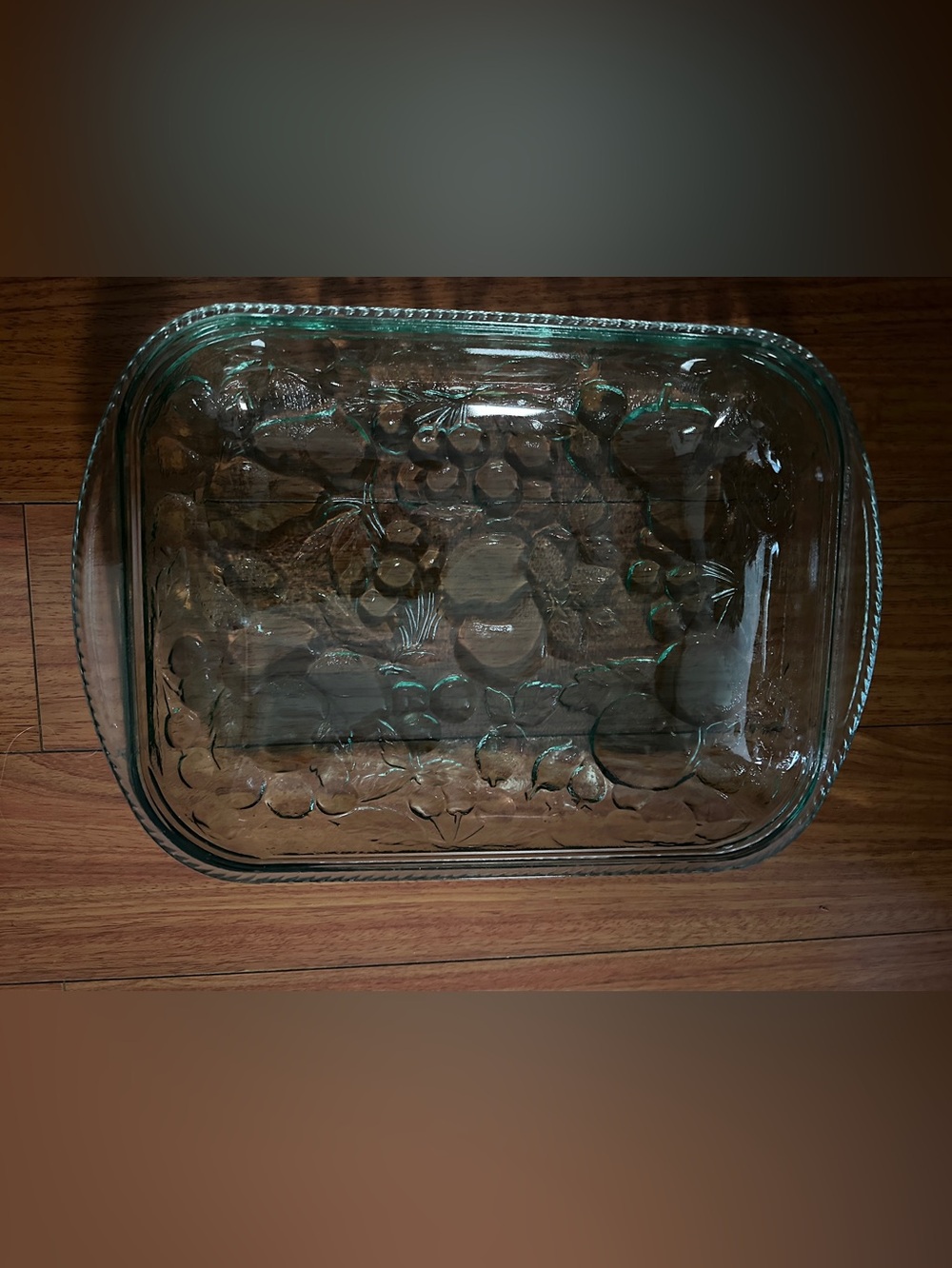 VTG  Orchard Fruit Green Glass Casserole Oven Proof Baking Dish